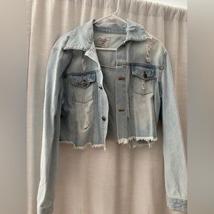 Cropped Distressed Jean Jacket